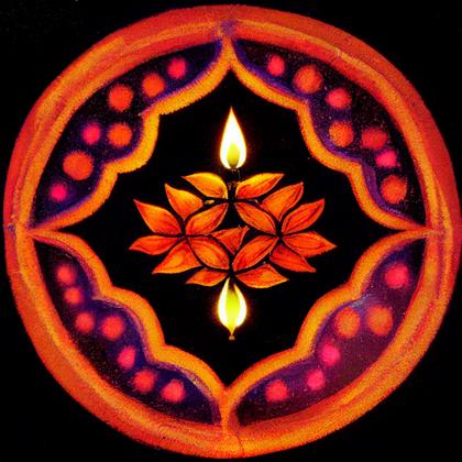Diwali Background with Diya and Rangoli Design Image