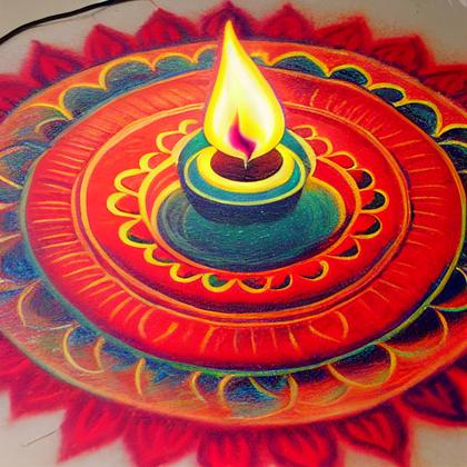 Diwali Diya Background with Colorful Rangoli Design Image