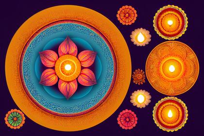 Happy Diwali Background with Diya and Rangoli Design Image