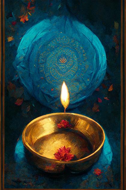 Diwali Poster with Gold Diya on Blue Background
