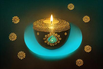 Blue Diwali Background with Golden Diya Lamp