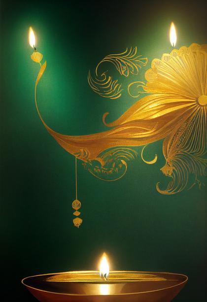 Green Diwali Poster with Golden Diya