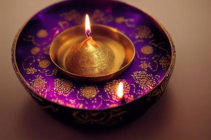 Purple Diwali Background with Golden Diya Lamp Image