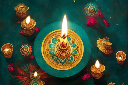 Turquoise Diwali Background with Golden Diya Lamp