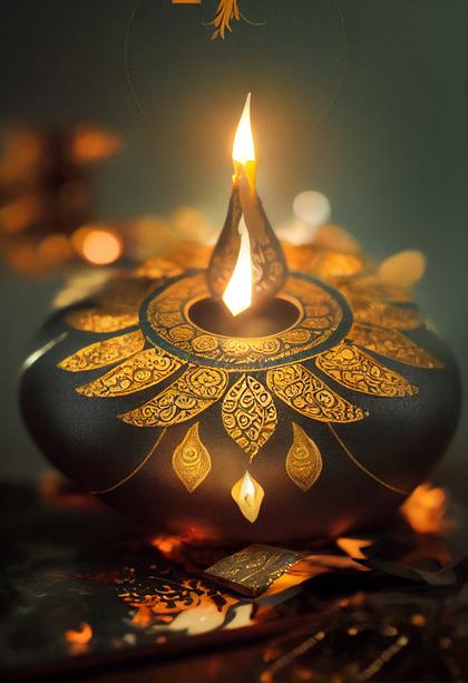 Golden Diwali Diya Greeting Card Design