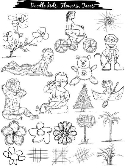 Doodle Kids and Floral Elements
