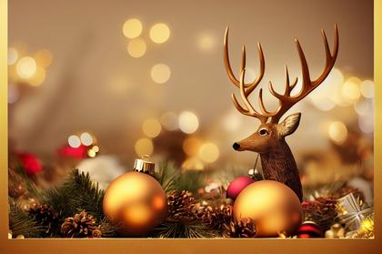 Christmas Background with Deer and Ball Ornaments