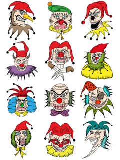 Vector Illustration of Spooky Clown Portraits