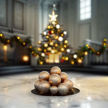 Christmas Tree with Ball Ornaments on Marble Floor