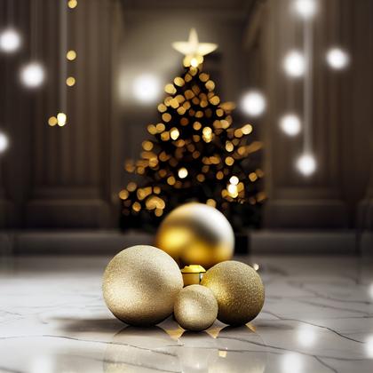 Christmas Tree with Ball Ornaments on Marble Floor Image