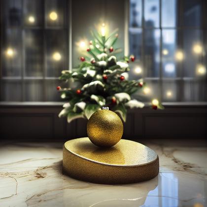 Christmas Tree with Ball Ornaments on Marble Floor