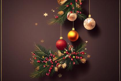Christmas Balls and Fir Tree Branches Top View Image