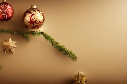 Christmas Balls and Fir Tree Branches Top View