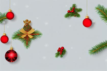 Red Christmas Balls and Fir Tree Branches Top View Image