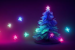 Abstract Neon Christmas Tree With Glowing Floating Stars