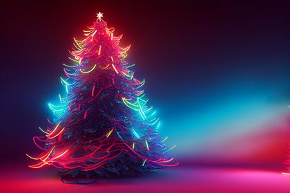 Neon Christmas Tree Greeting Card Background Image