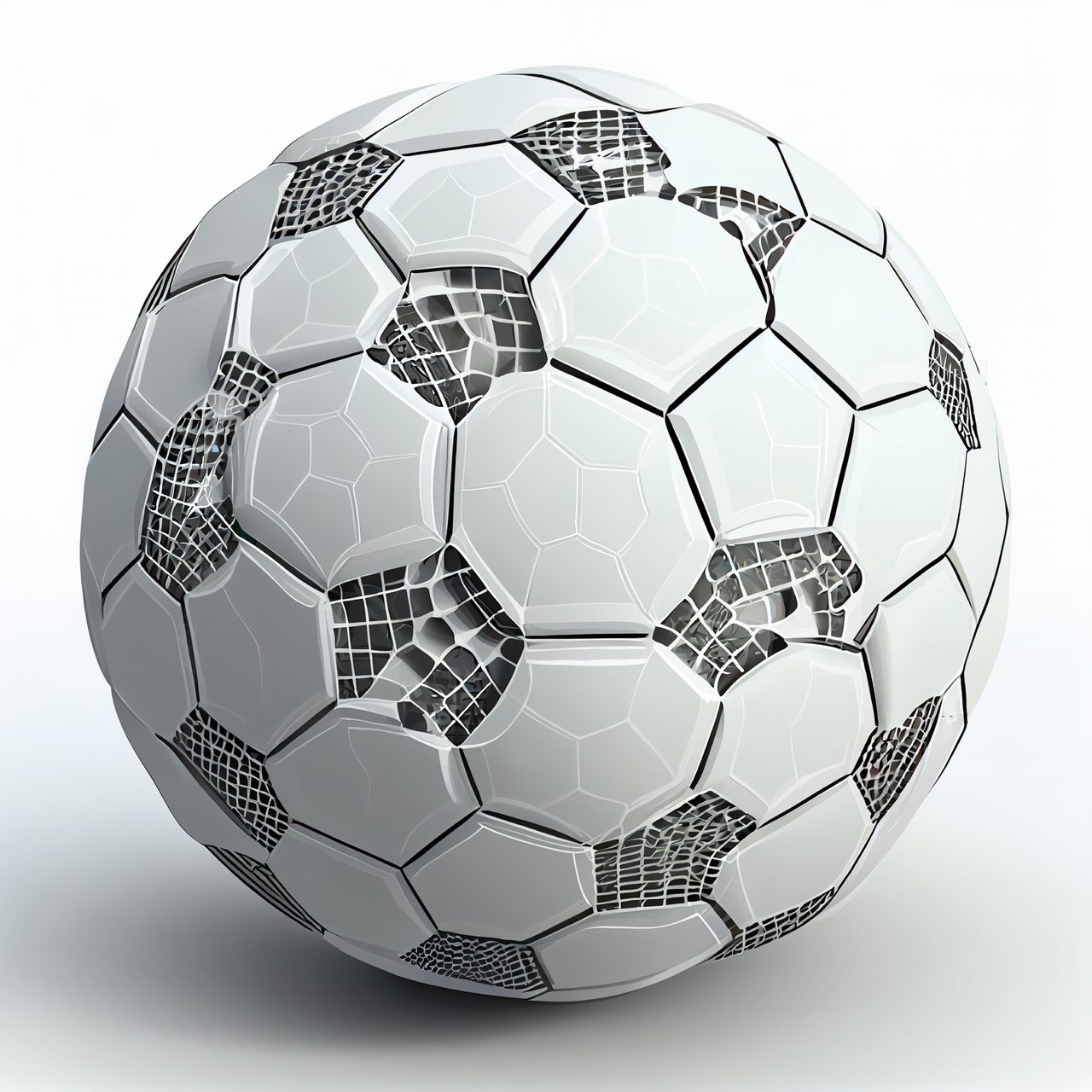 White Soccer Ball With Black Recessed Geometric Mesh Panels