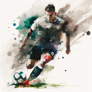 Abstract Watercolor Football Player With Dynamic Red And Green Splatters