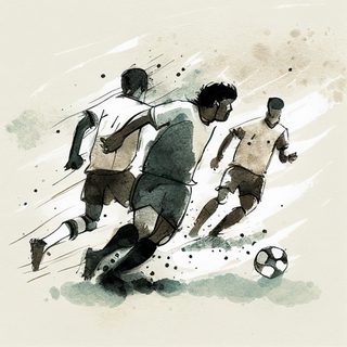 Three Soccer Players in Dynamic Black and White Watercolor