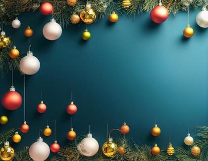 Christmas Card Background with Fir Branches and Ball Ornaments