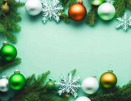 Christmas Card Background with Fir Branches and Ball Ornaments