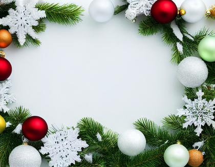 Christmas Card Background with Fir Branches and Ball Ornaments Image