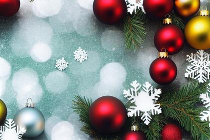 Christmas Card Background with Fir Branches and Ball Ornaments Image