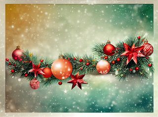 Watercolor Christmas Garland Background with Red Ornaments and Stars