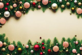 Christmas Pine Garland And Candy Swirls With Cream Center