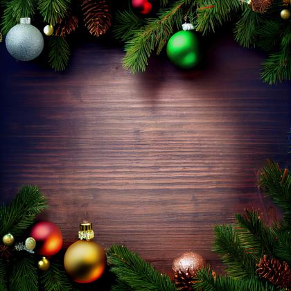 Christmas Frame Background with Fir Branches and Decorations Top View