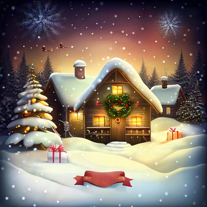 Log House Snow Christmas Decoration Image