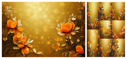 Radiant Harmony: 11 Orange Flower on Gold Card Backgrounds – Your Free Design Resource