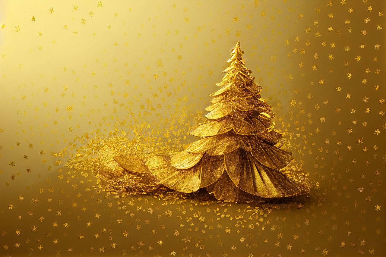Golden Foliage Christmas Tree with Sparkles