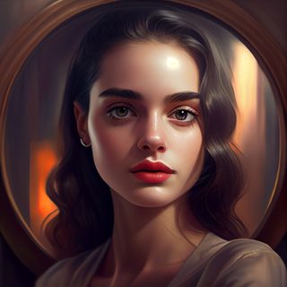 Young Woman Portrait Within A Circular Golden Frame