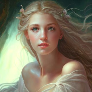 Fantasy Blonde Elf Woman with Pink Hair Flowers