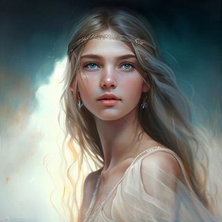 Ethereal Young Woman Wearing A Golden Headband Portrait