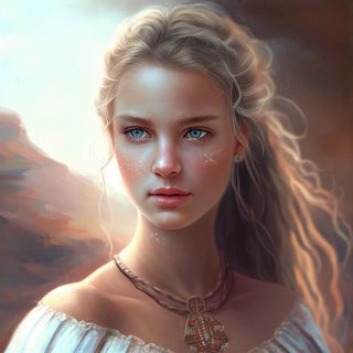 Blonde Girl With Blue Eyes And Pendant Necklace