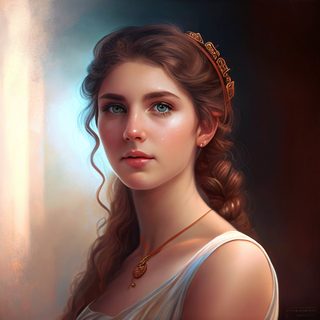 Young Woman with Braided Hair and Golden Filigree Headband