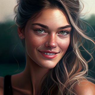Digital Portrait of a Smiling Woman with Wavy Hair