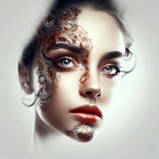 Woman Face with Intricate Metallic Jewellery and Red Lips