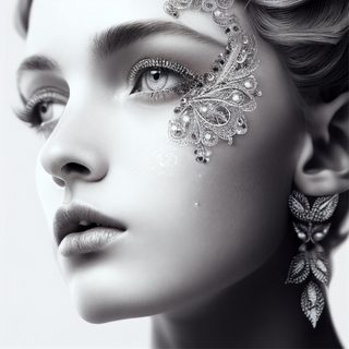 Woman Portrait With Ornate Silver Butterfly Eye Jewellery