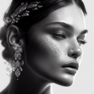 Monochrome Profile Portrait Featuring Ornate Crystal Jewelry