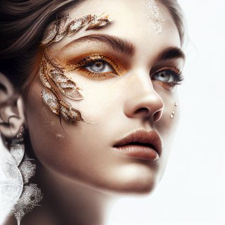 Woman Portrait with Golden Leaf Jewellery and Glitter Makeup