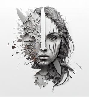 Surreal Female Portrait Split By A Vertical Knife Blade