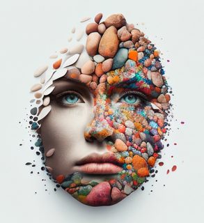 Woman Face Portrait Mosaic Made With Colorful Pebbles