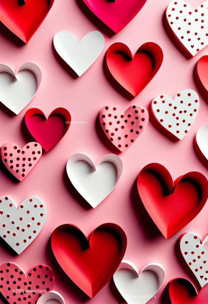 Pink Red and White Heart Stencil Background