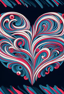 Abstract Swirling Heart with Blue and Red Layered Lines