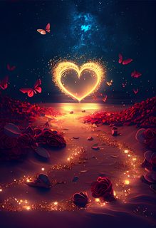 Luminous Heart Floating Over Red Roses And Golden Dust