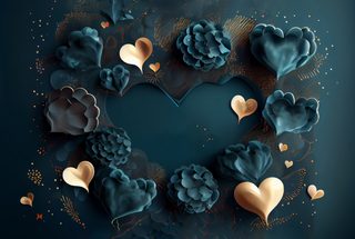 Dark Teal Valentine Card Background With Golden Hearts
