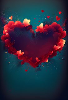 Abstract Heart With Red Petal Border On Dark Teal Background